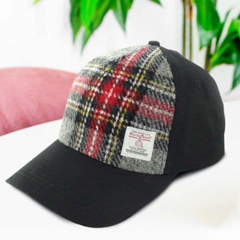 Unisex Adjustable Baseball Cap with Harris Tweed in Grey & Red Tartan BC1000-COL96