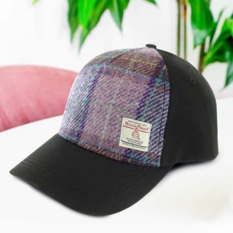 Unisex Adjustable Baseball Cap with Harris Tweed in Pink/Lilac Check BC1000-COL34