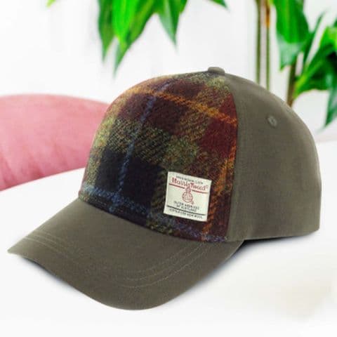 Unisex Adjustable Baseball Cap with Harris Tweed in Rust Check BC1000-COL59