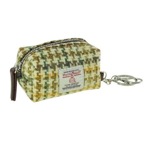 Unisex Keyring Harris Tweed Luxury Wool Micro Bag UK Gift In Yellow, Green&Brown Dogtooth LB204C-149