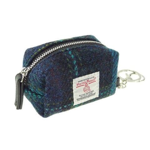 Unisex Keyring Harris Tweed Luxury Wool Tartan Micro Bag UK Gift In Blue with Turquoise LB2049 C-119