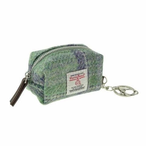 Unisex Keyring Harris Tweed Luxury Wool Tartan Micro Bag UK Gift In Faded Green Stewart LB2049 C-139