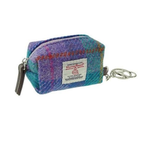 Unisex Keyring Harris Tweed Luxury Wool Tartan Micro Bag UK Gift In Green & PurpleTartan LB2049 C-79