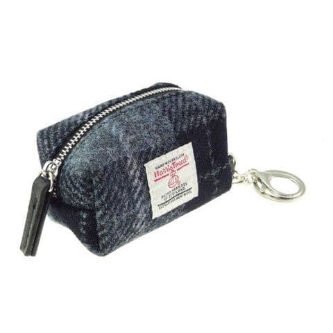Unisex Keyring Harris Tweed Luxury Wool Tartan Micro Bag UK Gift In Grey /Black Tartan LB2049 C-95
