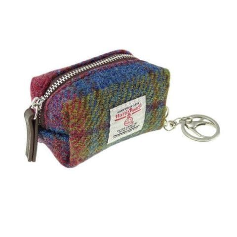 Unisex Keyring Harris Tweed Luxury Wool Tartan Micro Bag UK Gift In Multi Colour Tartan LB2049 C-46