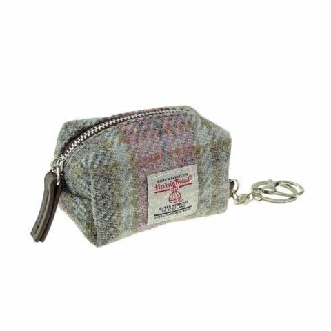 Unisex Keyring Harris Tweed Luxury Wool Tartan Micro Bag UK Gift In Soft Pink Buchanan LB2049 C-134