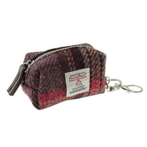 Unisex Keyring Harris Tweed Luxury Wool Tartan Micro Bag UK Gift InBurgundy & Pink StewartLB2049-144