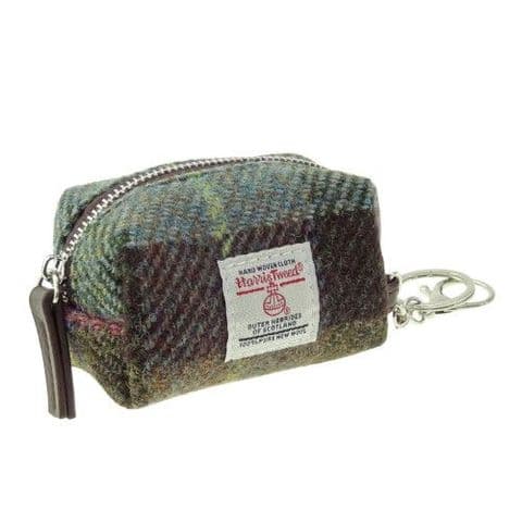Unisex Keyring Harris Tweed Luxury Wool Tartan Micro Bag UK Gift InMuted Green & Rose PinkLB2049-137
