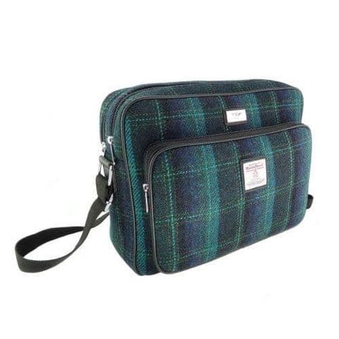 Unisex Luxury Harris Tweed Cross Body Round Bag in Messenger Bag Blue with Turquoise LB1226-COL119