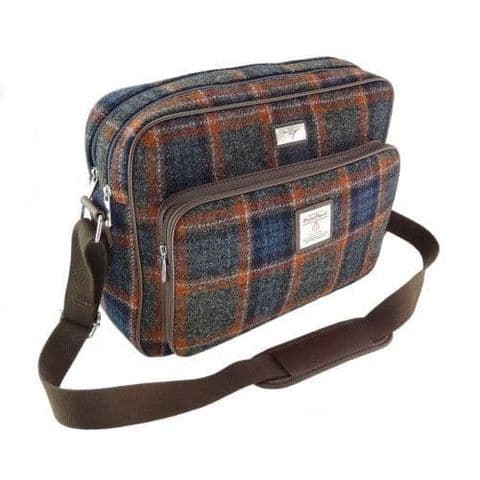 Unisex Luxury Harris Tweed Cross Body Round Bag in Unique Messenger Bag Grey with Rust LB1226-COL127