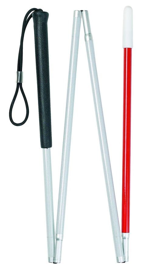 White & Red Folding Guide Stick, 4-Section, for Deafblindness, 1499mm Height, 100kg Weight Limit