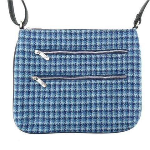 Women's Authentic Fashionable Harris Tweed Multi Zip Bag in Bright Blue Dogtooth LB1229-COL 63