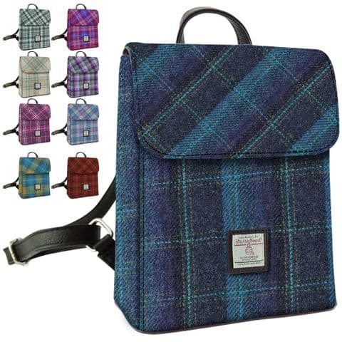 Women's Authentic Harris Tweed Fashionable Mini Backpack in Blue & Turquoise Check LB1213-COL 119