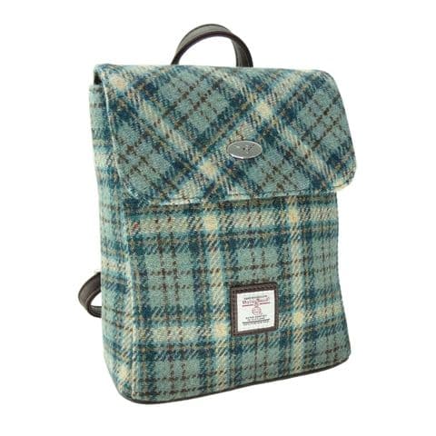 Women's Authentic Harris Tweed Fashionable Mini Backpack in Duck Egg and Cream Check LB1213-COL 121