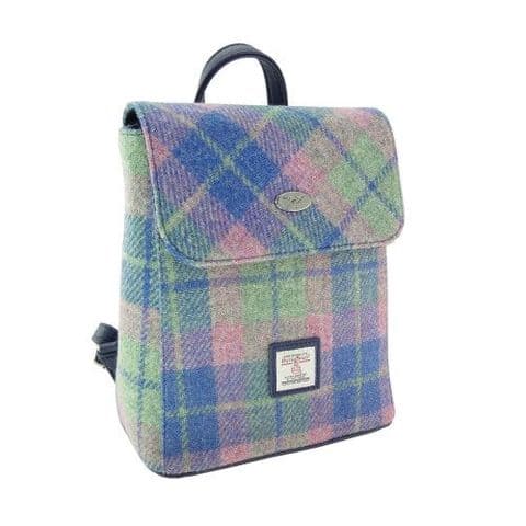 Women's Authentic Harris Tweed Fashionable Mini Backpack in Soft Blue & Pink Buchanan LB1213-COL 135