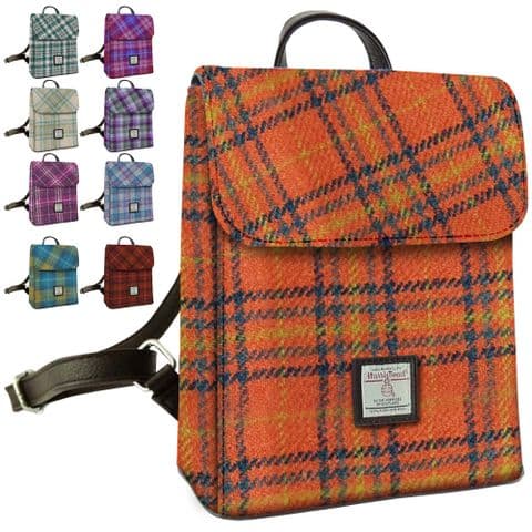Women's Authentic Harris Tweed Fashionable Mini Backpack in Unique Deep Orange Check LB1213-COL 108
