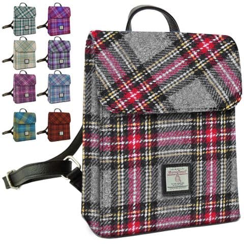 Women's Authentic Harris Tweed Fashionable Mini Backpack in Unique Grey & Red LB1213-COL96