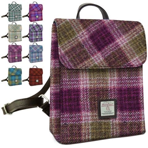 Women's Authentic Harris Tweed Fashionable Mini Backpack in Unique Heather Check LB1213-COL 125