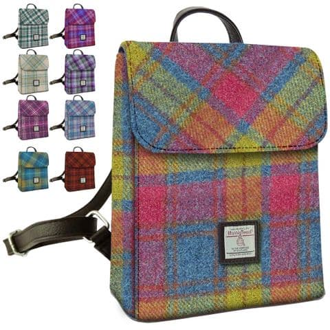 Women's Authentic Harris Tweed Fashionable Mini Backpack in Unique Multi Colour Tartan LB1213-COL 46