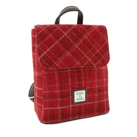 Women's Authentic Harris Tweed Fashionable Mini Backpack in Unique Red Check LB1213-COL 102