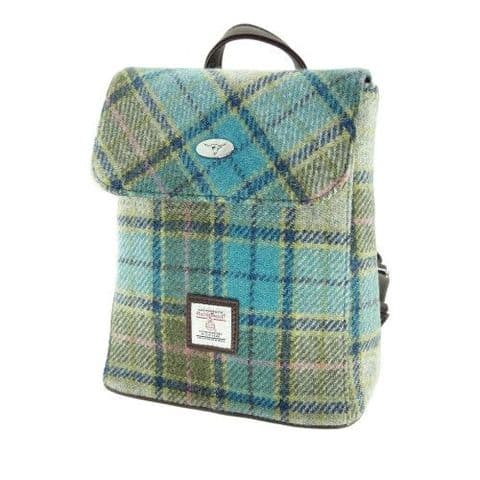 Women's Authentic Harris Tweed Fashionable Mini Backpack in Unique Turquoise Tartan LB1213-COL 122