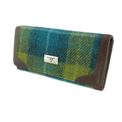 Women's Authentic Harris Tweed Long Purse in Blue/Green Tartan LB2000-COL 114