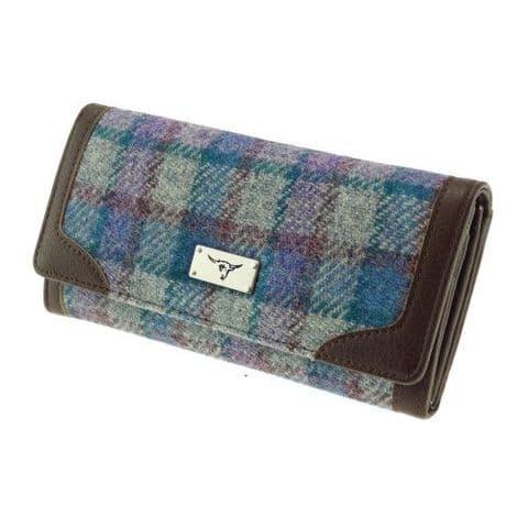 Women's Authentic Harris Tweed Long Purse in Blue/Purple Check LB2000-COL 98