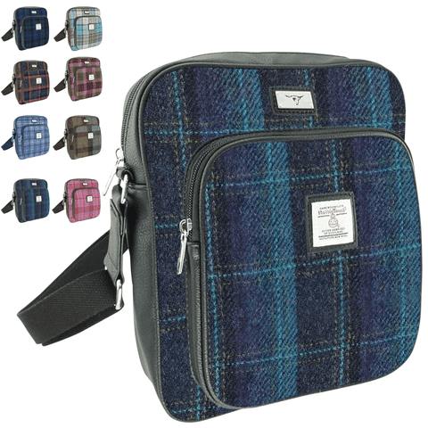 Women's Authentic Harris Tweed Neat Travel Bag in Unique Blue & Turquoise Check LB1216-COL 119