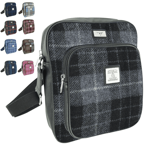 Women's Authentic Harris Tweed Neat Travel Bag in Unique Grey/Black Tartan LB1216-COL 95