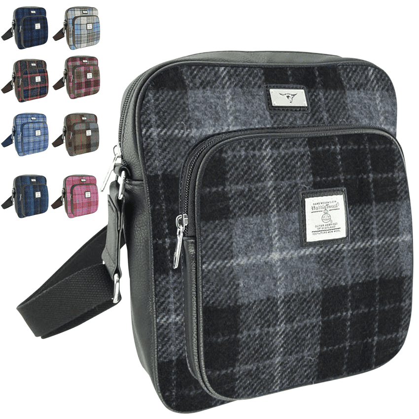 Women's Authentic Harris Tweed Neat Travel Bag in Unique Grey/Black Tartan LB1216-COL 95