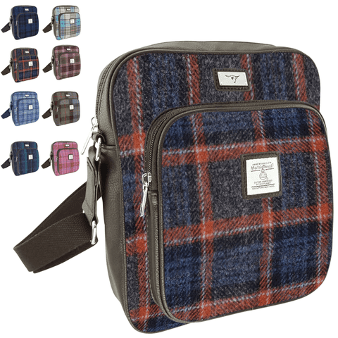 Women's Authentic Harris Tweed Neat Travel Bag in Unique Grey & Rust Check LB1216-COL 127
