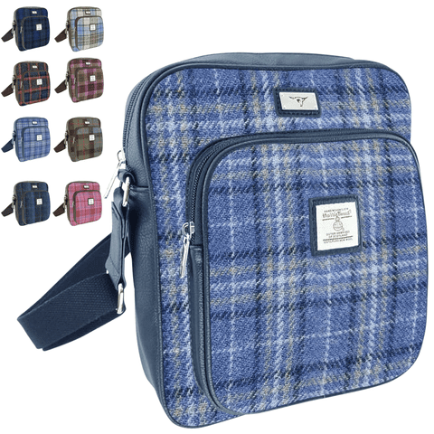 Women's Authentic Harris Tweed Neat Travel Bag in Unique Light Blue Check LB1216-COL 129