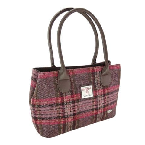 Women's Exquisite Harris Tweed Classic Handbag in Burgundy & Pink Stewart LB1003-COL 144