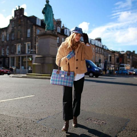 Women's Exquisite Harris Tweed Classic Handbag in Unique Blue/Purple & Grey Check LB1003-COL 98