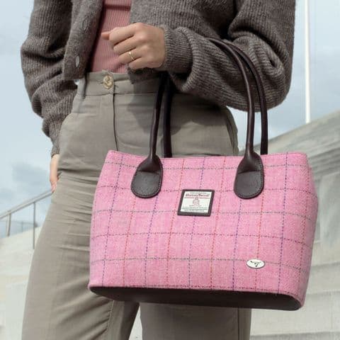 Women's Exquisite Harris Tweed Classic Handbag in Unique Bright Pink Check LB1003-COL 68