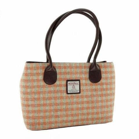 Women's Exquisite Harris Tweed Classic Handbag in Unique Coral Gingham LB1003-COL 105