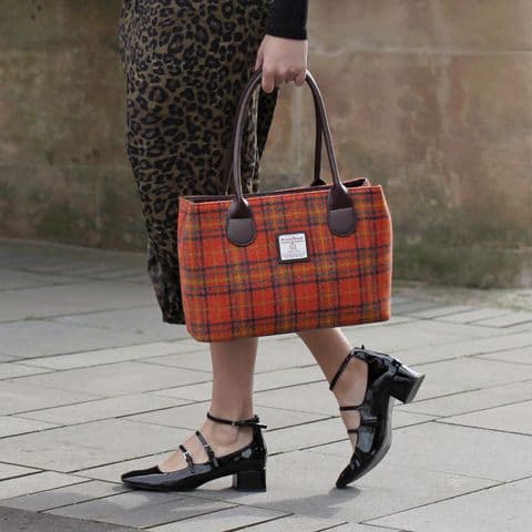 Women's Exquisite Harris Tweed Classic Handbag in Unique Deep Orange Check LB1003-COL 108