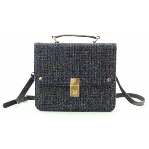Women's Exquisite Harris Tweed & Leather Square Handbag in Unique Grey/Black Check LB1401-COL 44