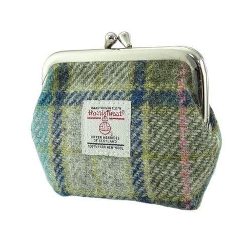 Women's Harris Tweed Coin Clasp Purse - Turquoise Tartan - Made in Scotland - LB2035-COL122