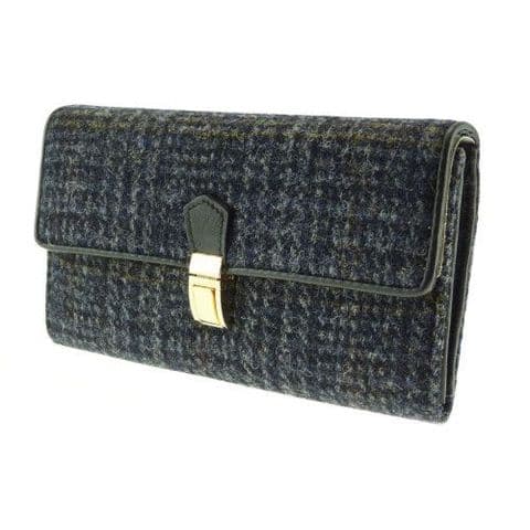 Women's Harris Tweed & Leather Large Purse in Stunning Grey/Black Check LB2500-COL 44