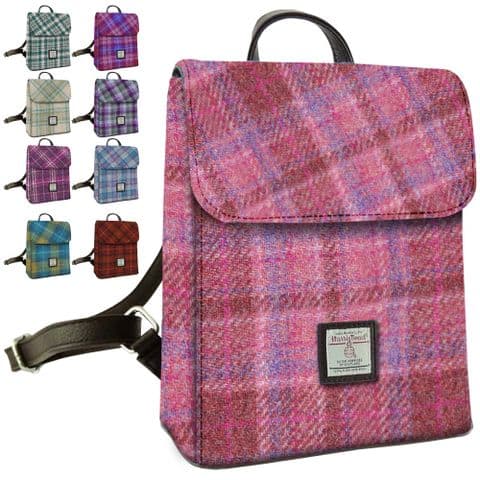 Women's Harris Tweed Mini Backpack in Pink Check Tartan - Made in Scotland - LB1213-COL103 - Gift