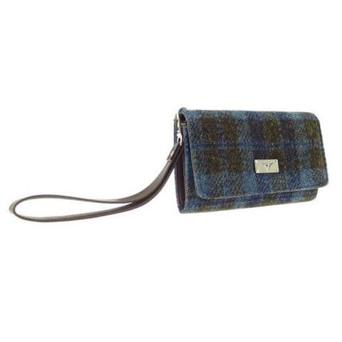 Women's Harris Tweed Smart-Phone Wallet & Wrist Strap in Stunning Blue/Brown Check LB2104 COL 40