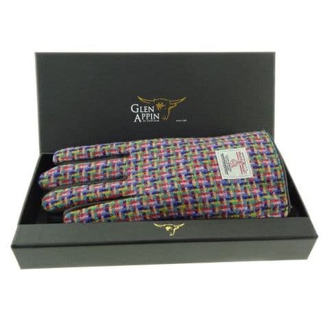 Women's Luxury Brown Leather & Harris Tweed Gloves in Jazzy Weave LB3011-COL 116