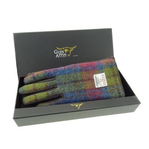 Women's Luxury Brown Leather & Harris Tweed Gloves in Multi Colour Tartan LB3011-COL 46
