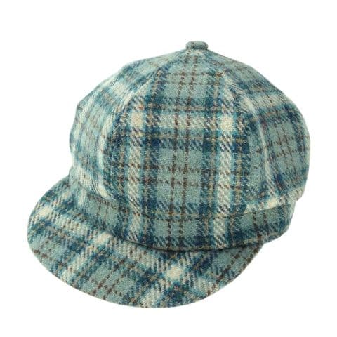 Women's Luxury Fashionable Harris Tweed Cap in Duck Egg and Cream Check GH0375-COL 121
