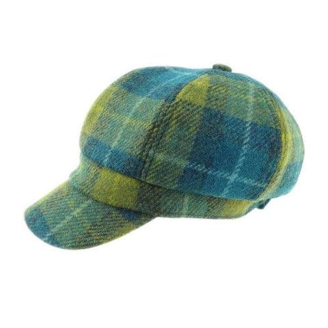 Women's Luxury Fashionable Harris Tweed Cap in Sea Blue/Green Tartan GH0375-COL 114