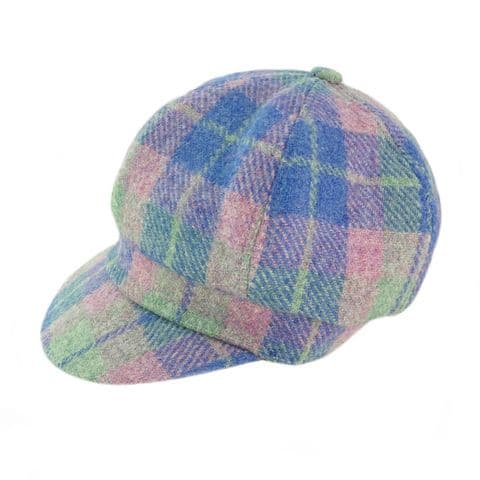 Women's Luxury Fashionable Harris Tweed Cap in Soft Blue & Pink Tartan GH0375-COL 135