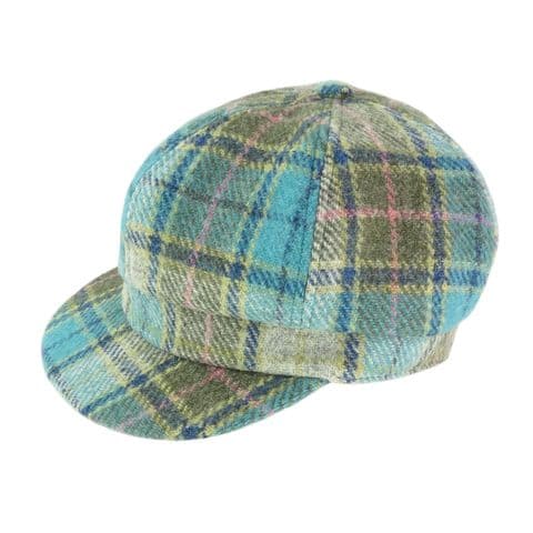 Women's Luxury Fashionable Harris Tweed Cap in Turquoise Tartan GH0375-COL 122
