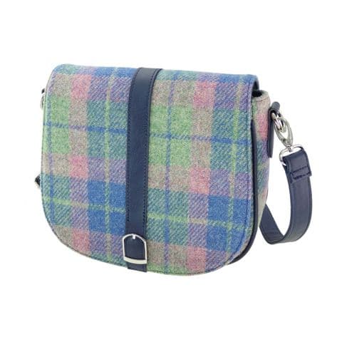 Women's Luxury Harris Tweed Shoulder Bag in Unique Soft Blue and Pink Tartan LB1000-COL 135