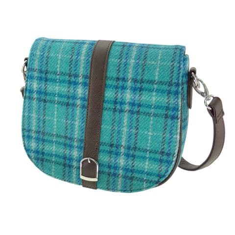 Women's Luxury Harris Tweed Shoulder Bag in Unique Vibrant Teal & Blue Check LB1000-COL 145